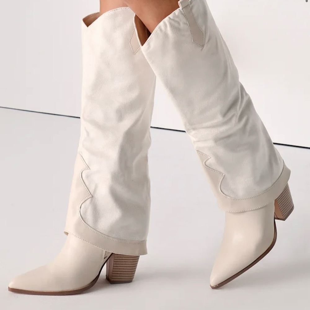 Women's Cream Western Knee-High Boots